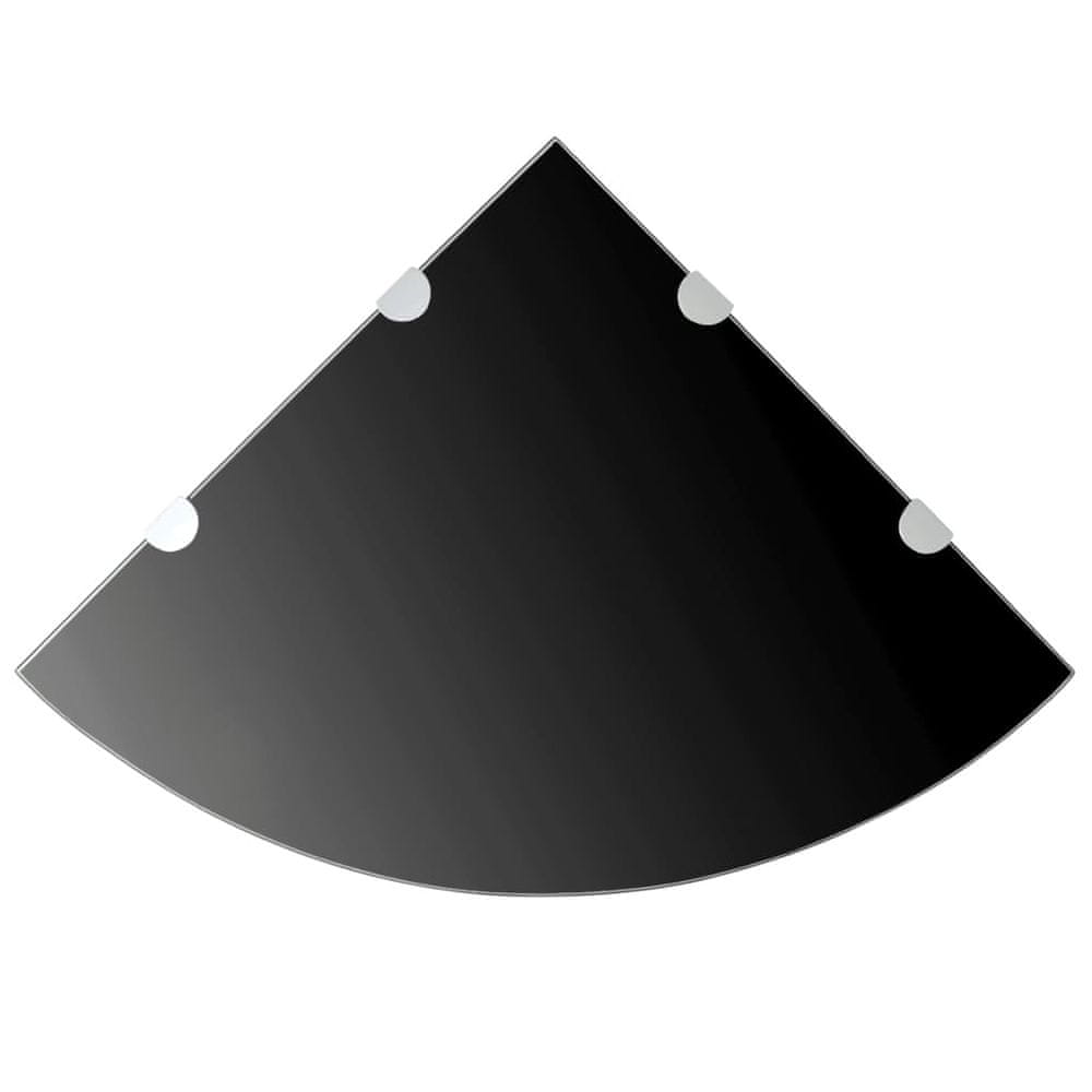 Vidaxl Sklenená rohová polička s chrómovanou podperou, čierna, 45x45 cm
